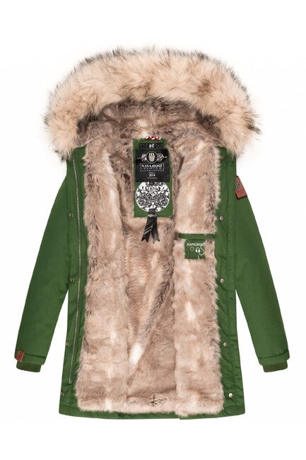 Navahoo Cristal giacca invernale da donna con cappuccio e pelliccia, verde