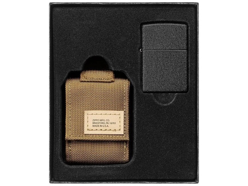 Zippo Brown custodia tattica + set di accendini black crackle